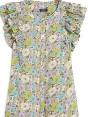 NWOT Vineyard Vines Pastel Floral Ruffle Sleeve Button-Front Top